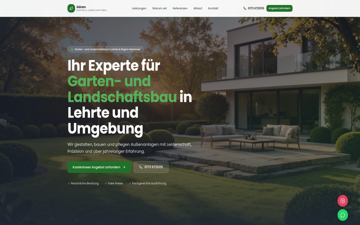 Screenshot der von Harz Marketing umgesetzten Website für Gören Galabau – Website-Erstellung im Harz